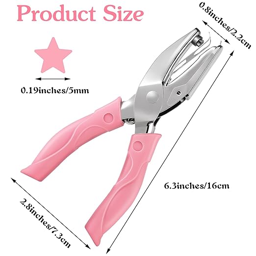 Xindojuz 1 PCS Small Star Hole Punch, 0.2 Inch Metal Single Hole Puncher Handheld Paper Heart Star-Hole Punch with Soft-Handled for Clothing Ticket DIY Craft Tags Scrapbook Tool (Pink)