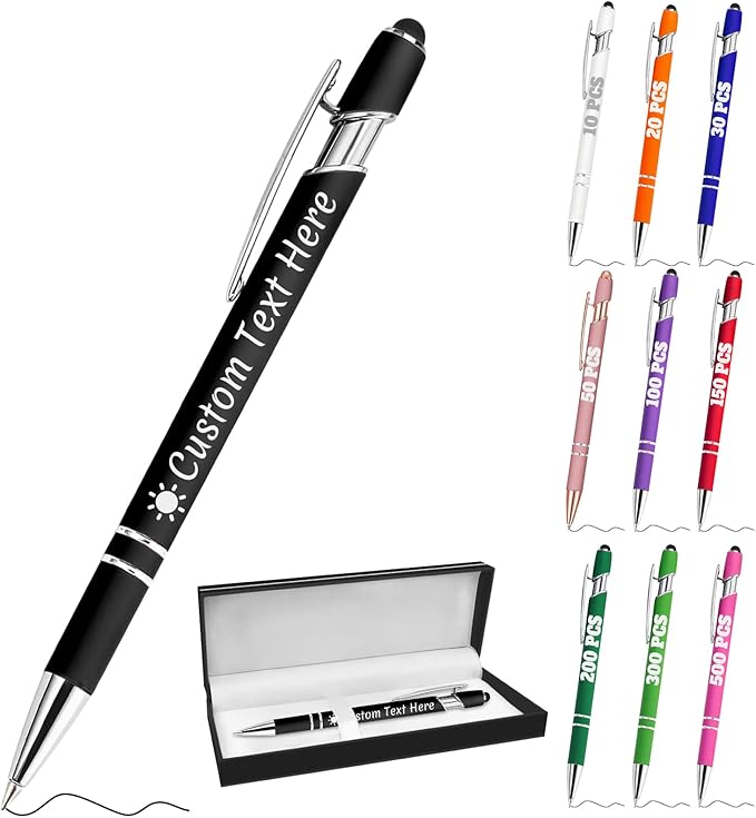 Personalized Pens with Name Custom Engraving Ballpoint Pens with Stylus Tip Customized Smooth Writing Pens Personalized Gifts for Anniversary Birthday or Graduation(Black,Black Ink)
