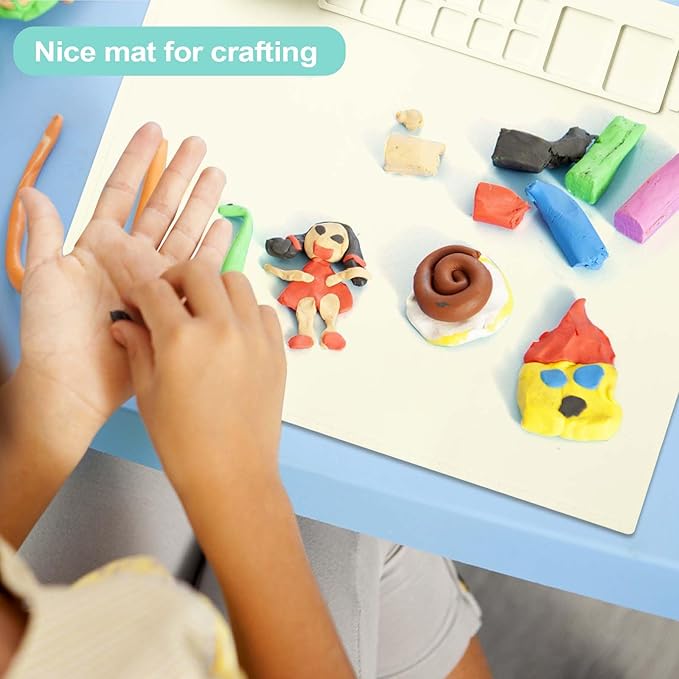 AWOKE Silicone Painting Mat for Kids - 20"X16" Art & Craft Mat with 12 Color Dividers, 2 Paint Palettes, 1 Water Cup - Toddler Activities Paint Mat, Ideal Gift for 3 4 5 Year Old Boys & Girls (Beige)