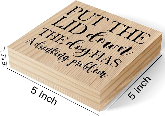 Funny Bathroom Quotes Dog Decor Home Toilet Humor Wooden Box Sign for Bedroom Dining Room Farmhouse Tabletop Bookshelf Wall Decor Wood Color