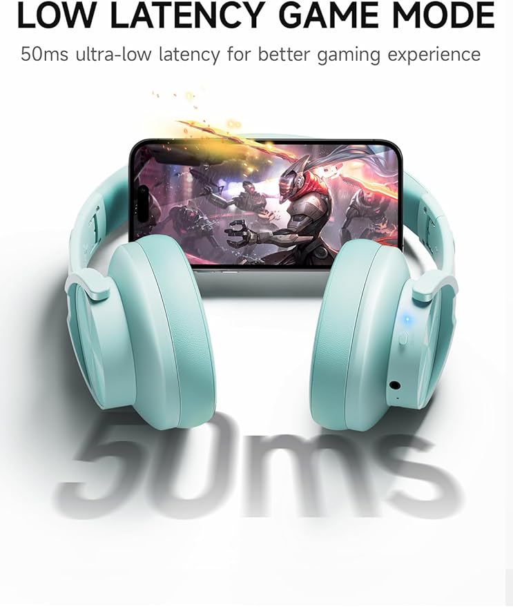 Picun B8 Bluetooth Over Ear Headphones, 120H Playtime with 3 EQ Modes, Low Latency, Hands-Free Calls, Deep Bass for Travel, Home, Office & PC (Cyan)