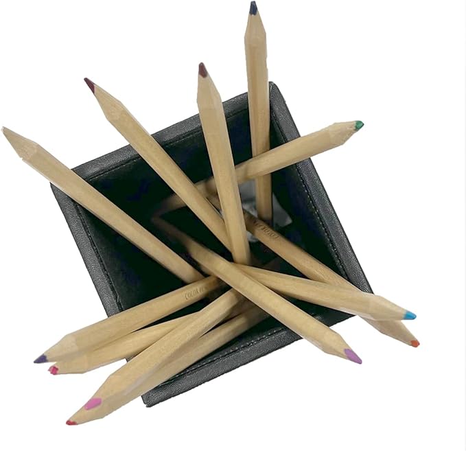 UnionBasic Square Pen Holder, Leather Pencil Cup, Desktop Caddy Stationery Organizer, Black