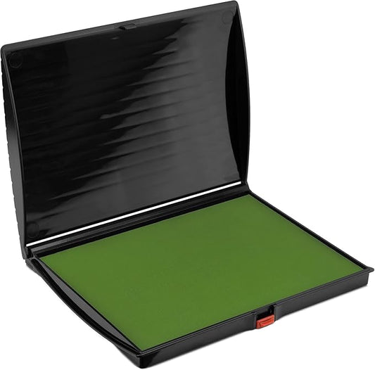 Large Premium Olive Green Ink Stamp Pad - 5" by 7" - Quality Felt Pad - Case with Closing snap