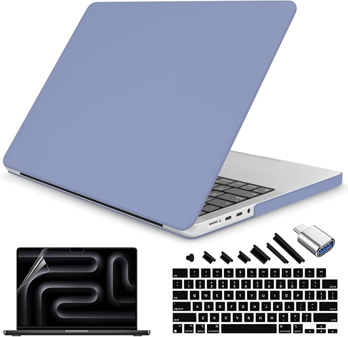 Teryeefi for MacBook Pro 16 Inch Case M4 M3 M2 M1 2025 2024-2021 Release A3403 A3186 A2485 A2780 A2991 Model, Matte PC Hard+Keyboard Cover+Screen Protector+Type C Adapter, Lavender Gray