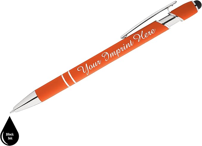 Up to 500 Pcs Custom Pens Bulk | Rainbow of Colors | Soft-Touch Metal Black Ink Personalized with Name or Message (Orange, 200 pcs)