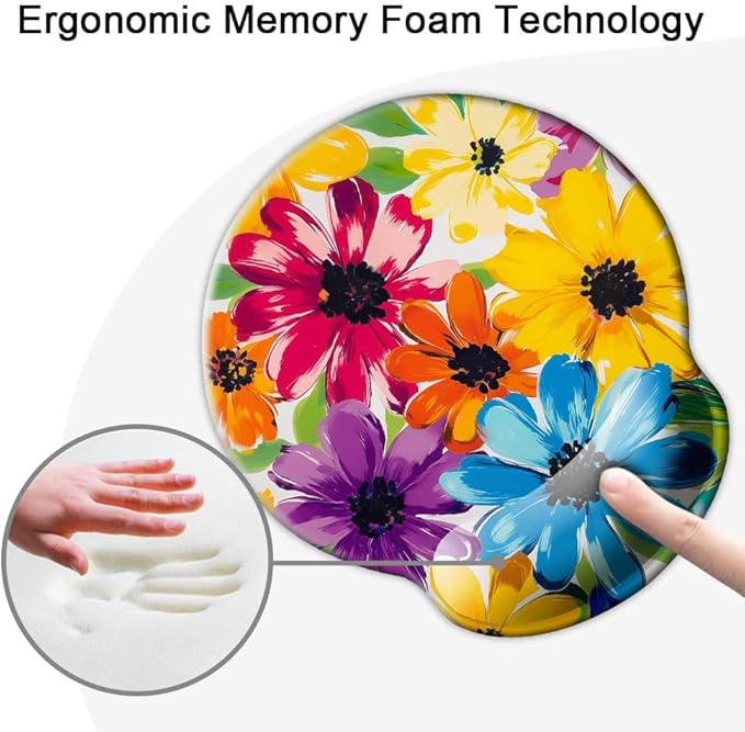 Ergonomic Mouse Pad with Wrist Support,Mouse Pad with Wrist Rest and Coaster Set,Office Supplies Non-Slip Mouse Pads for Desk, Non-Slip Comfortable,Colorful Floral