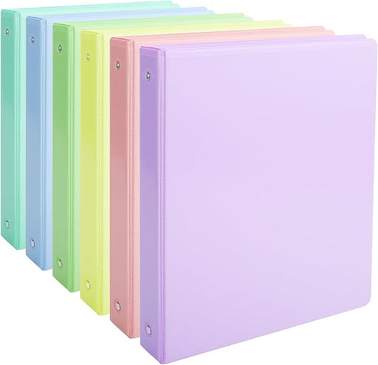 0.5 inch 3-Ring Binder, 1/2 inch Round Ring Binder with 2 Inside Pockets, Clear View Cover Binders Holds 8.5'' x 11''Paper，Pastel Color Binders for Office/Home/School Supply, 6 Pack