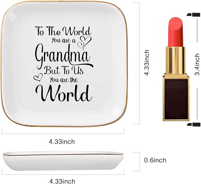 Grandma Gifts - Gifts for Grandma Jewelry Dish Tray - to The World You are A Grandma, Birthday Christmas Valentines for Grandma from Granddaughter Grandson