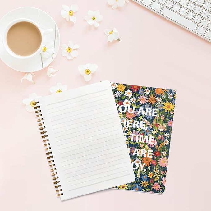 2 Pcs Inspirational Spiral Notebook - You are here, it is time, you are ready. Journaling for Work, Pretty Motivation Note Books College Study Office Supplies Inspirational Gifts for Women, Friend