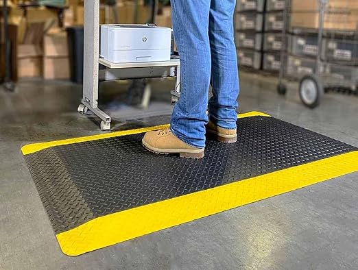 Wearwell 414.1516x2x12BYL Diamond-Plate SpongeCote UltraSoft Mat, 12' Length x 2' Width x 15/16" Thick, Black with Yellow