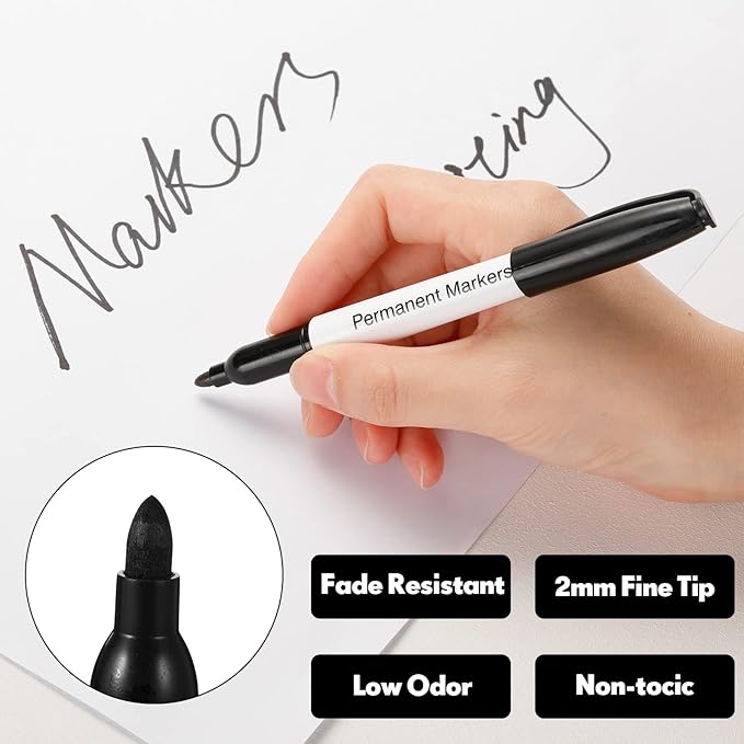 Thenshop 156 Pcs Permanent Markers Bulk 12 Assorted Colors Fine Point Permanent Marker Waterproof Fast Dry Work on Paper Glass Metal Plastic Wood Stone for Back to School Office Supplies(Multicolor)