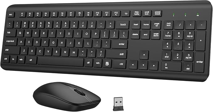 Wireless Keyboard and Mouse Combo, Full-Size Silent Ergonomic Keyboard and Optical Mouse, Long Battery Life, 2.4GHz Lag-Free Cordless Mice Keyboard for Computer, Mac, Laptop, PC, Windows