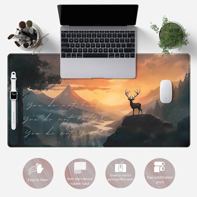 Misty Forest Desk Pad Mat Anime Mouse Pad Gaming Playmat, Large Mouse Pad Deer Desk Mouse Laptop Keyboard Pad Computer Mats for Desktop Full Desk Mouse Pads Office Desk Game(31.5x15.8 in)