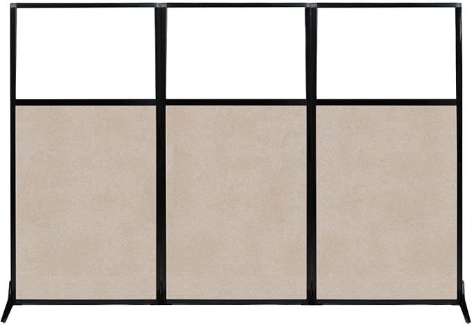 Versare Office Workstation Screen | Portable Wall Divider | Modern Cubicle | Freestanding Privacy Screen | Flexible Work Space | 3 Panels | 99" Wide x 70" Tall Beige SoundSorb Panels with Window