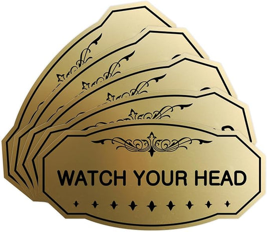 Signs ByLITA Victorian Watch Your Head Sign (Brushed Gold) - Small 5 Pack