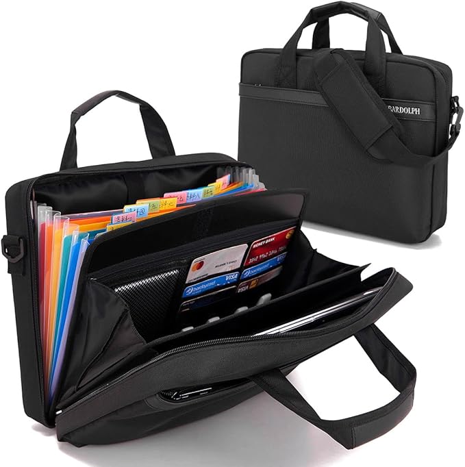 BARDOLPH Accordian File Folder with Handle, 12 Pocket Expanding Folder with Zipper, Heavy Duty Accordian Organizer (Black)