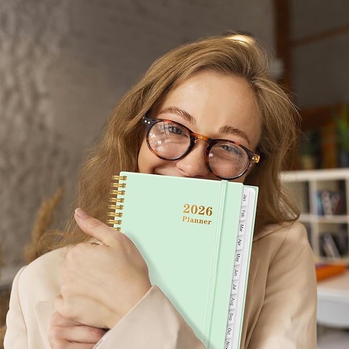 2026 Planner - Weekly and Monthly Calendar Planner from Jan 2026 - Dec 2026, Planner 2026 Spiral Bound with 12 Monthly Tabs, Inner Pocket, Perfect for School Office Supplies, 6.4" x 8.5", Mint