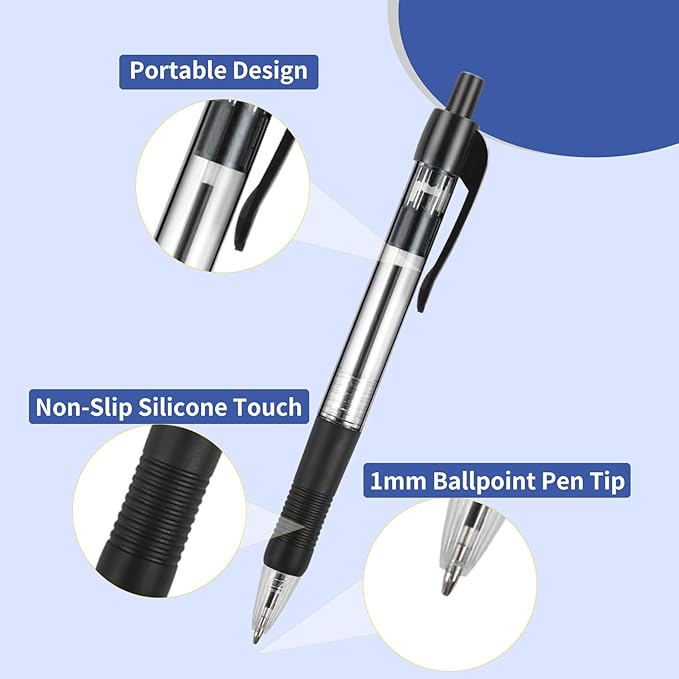Blcculi 200 Pack Retractable Ballpoint Pens Bulk,1.0 mm Medium Point Pen,Black Gel Ink Pens,Smooth Writing Pens with Comfortable Grip for Office Supplies Journal Writing (Black Ink)