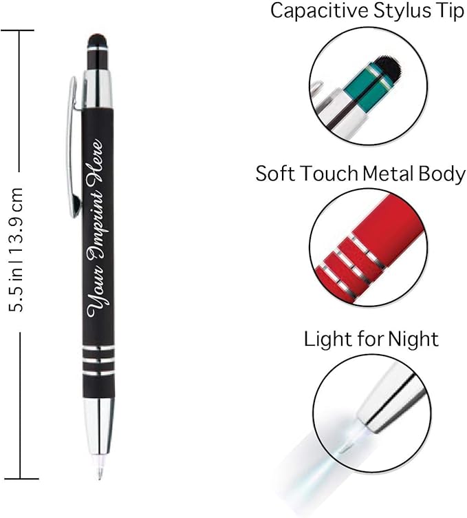 ExpressDesigns™ - Personalized Pens Gift Set - 2 Pack of | LED Flashlight Soft Touch Metal Pens w/gift box | Luxury Ballpoint Pen Custom Engraved with Name or Message | Light Up Pens (Black)