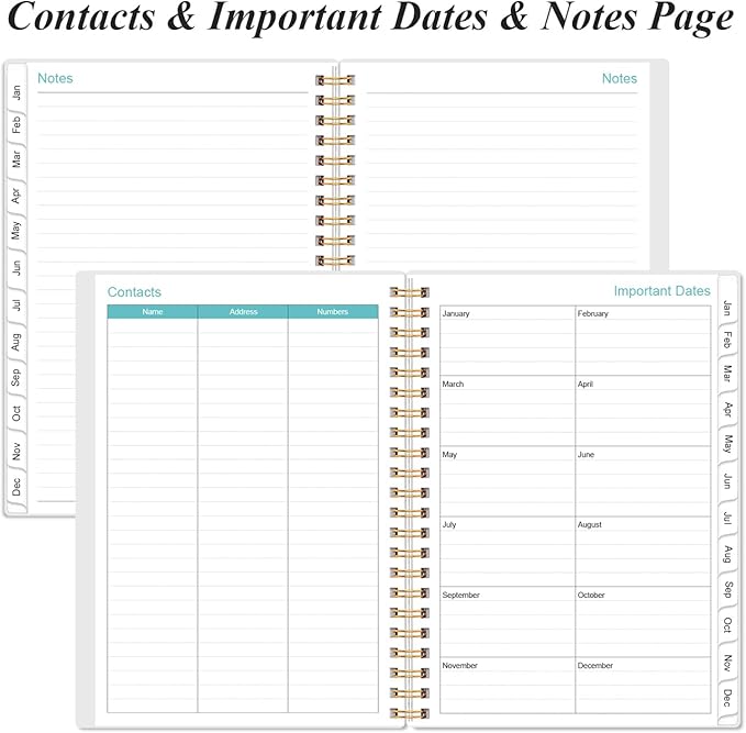 Planner 2026 - A5 Weekly & Monthly Planner Spiral Bound, January 2026 to December 2026, Planners 2026 with Flexible Cover, Tabs, Inner Pocket, 6.4" x 8.5", Teal Flowers