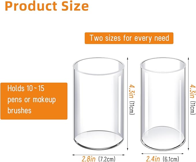 Acrylic Pen Holder 2 Pack, Acrylic makeup brush holder, Clear Pen Cup, Acrylic Cylinder Perfect for Desk organizer, Cylinder