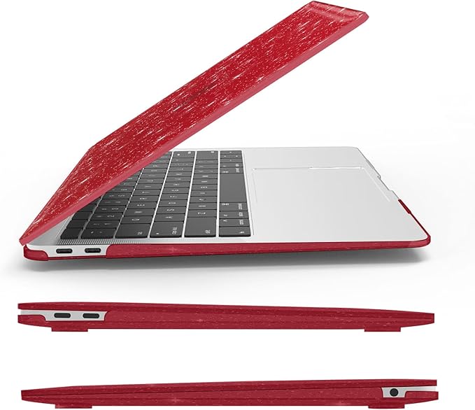 KEROM Red Glitter Case for MacBook Air 13 inch 2022-2018 M1 A2337 A2179 A1932, Glitter MacBook Air M1 Case - Shiny Bling Sparkle Plastic Hard Shell & Keyboard Cover for Mac Air 13.3 inch, Wine Red