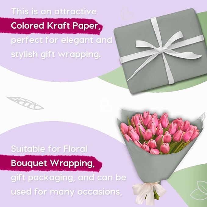 PerkHomy 48" x 2,400" (200') Light Grey Kraft Paper Roll for Craft Bulletin Board Paper Art Table Covering Crafting Gift Wrapping Bouquet Packing Parcel 80GSM 55LB (Light Grey, 48" x 200')