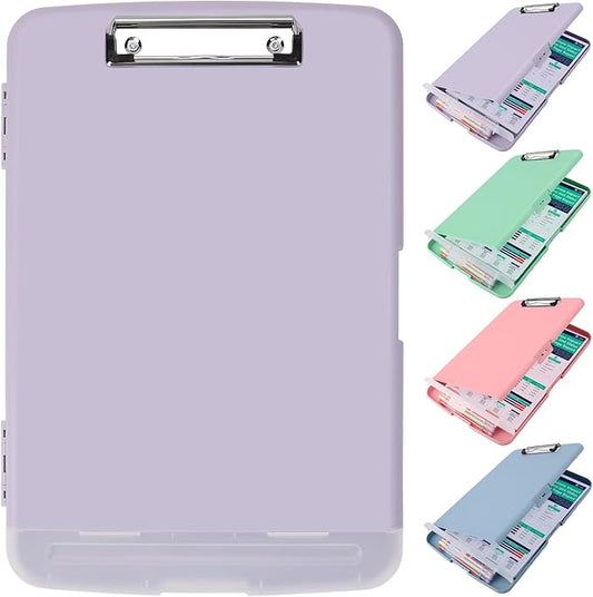 Clipboard with Storage,Storage Clipboard with Pen Holder, A4 Binder Clip Boards 8.5x11 with Low Profile Clip,Side Opening Nursing Clipboards, Clipboards Folder for Office Supplies-Lavender