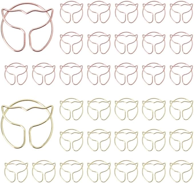 OWLFAVO 36pcs Whale Tail Shape Paper Clips with Clear Box, Rose Gold and Yellow Gold, Funny Cute Paperclips Bookmarks Planner Clips for Fun Office Supplies School Gifts Wedding Decoration