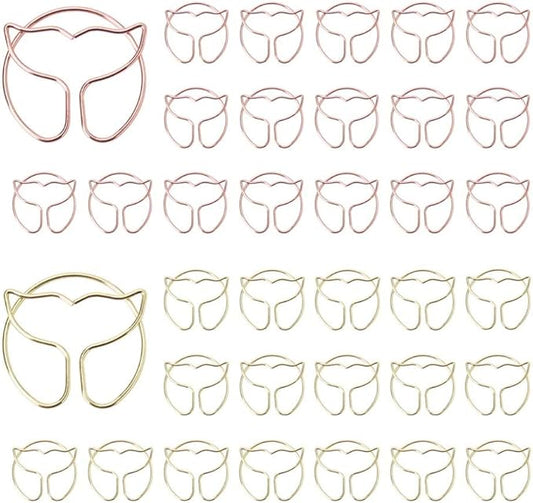 OWLFAVO 36pcs Whale Tail Shape Paper Clips with Clear Box, Rose Gold and Yellow Gold, Funny Cute Paperclips Bookmarks Planner Clips for Fun Office Supplies School Gifts Wedding Decoration