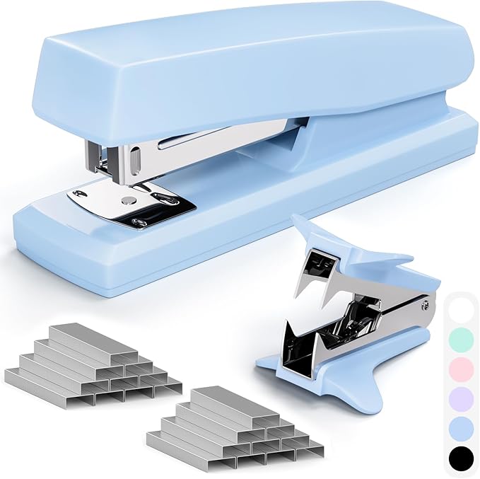 Blue Office Stapler, 25 Sheet Capacity with 2000 Staples and Staple Remover, Desktop Stapler,Blue Office Supplies for Students and Office Clerks
