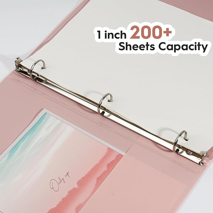 COMIX Standard 3 Ring Binder 1 inch with Clear View Cover, 1" Round Ring View Binder Holds 200 Sheets of US Letter Size Paper, 6 Pack (Multicolored)