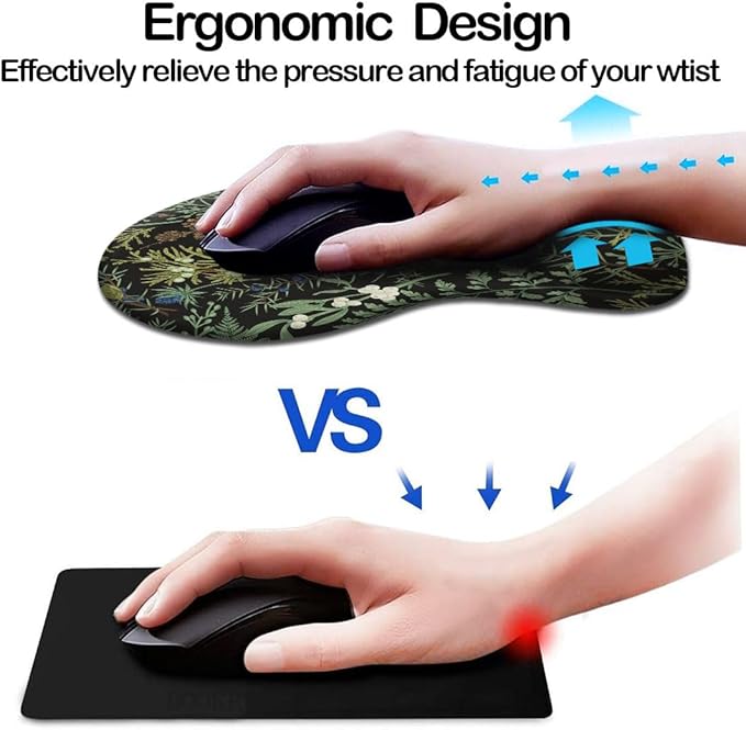 Ergonomic Mouse Pad with Wrist Support and Coaster,Mouse Pads with Non-Slip PU Base for Home Office Working Studying Easy Typing & Pain Relief Botanical Flowers