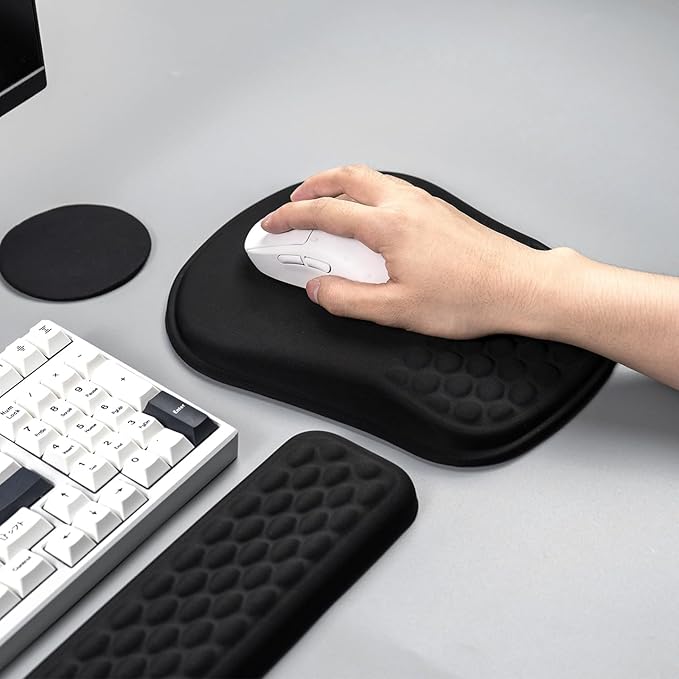 3-in-1 Ergonomic Mouse Pad and Keyboard Wrist Rest Set, Memory Foam Arm Rest with Massage Design and Non-Slip PU Base for Typing Pain Relief/Office/Home