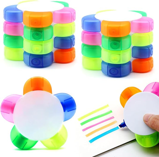 Petal Highlighters 8 PCS Multicolor Highlighter Pens with 5 Vibrant Colors 5 in 1,Flower Shape Fluorescent Pens, Portable & Smooth Writing for School Office Stationery Supplies