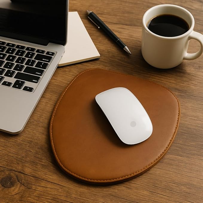 Leather Mouse Pad - Valentines Gift Computer Mouse Mat with Anti-Slip Base & Stitched Edges - Ideal Gaming Pad for Apple & PC Mouse - Desk Pad for Laptop, Office and Home