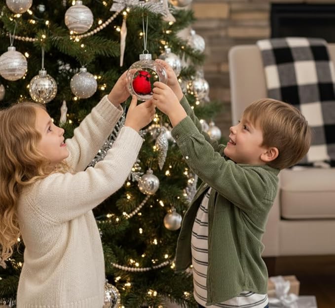 Cardinal Christmas Ornament - Handmade Shatterproof Decorations for Indoor Outdoor Xmas Tree - Clear Ball Ornaments with Magnetic Crystal - Great Gift or Stocking Stuffer for Mom, Sister, Friend