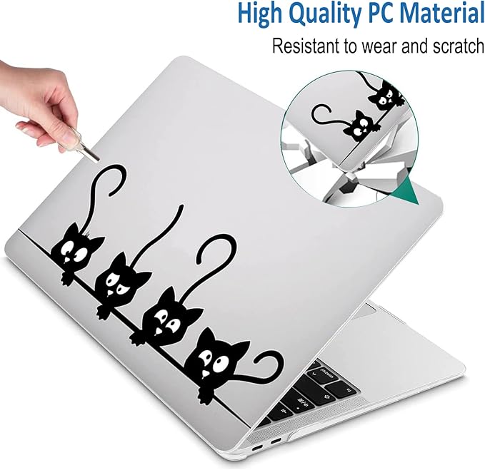 Compatible with MacBook Pro 13 Inch Case M2/M1 2025 2022-2017 A2338 A2289 A2251 A2159 A1989 A1706 A1708 Plastic Hard Shell Case&Keyboard Skin&Mac OS Keyboard Sticker (Black Cats)