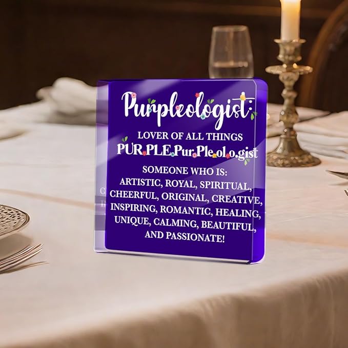 Purple Lover Gifts for Women Bestie Friends, Positive Affirmation Desk Acrylic Sign, Motivational Work Desk Sign Office Cubicle Desktop Decorative Signs