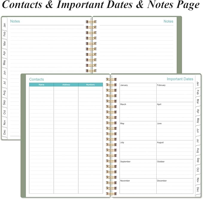 2026 Planner - Weekly and Monthly Calendar Planner from Jan 2026 - Dec 2026, Planner 2026 Spiral Bound with 12 Monthly Tabs, Inner Pocket, Perfect for School Office Supplies, 6.4" x 8.5", Green-C