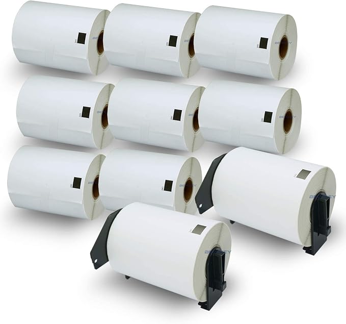 BETCKEY - Compatible Shipping Labels Replacement for Brother DK-1247 (4.07" x 6.4"), Use with Brother QL Label Printers [10 Rolls + 2 Reusable Cartridges]