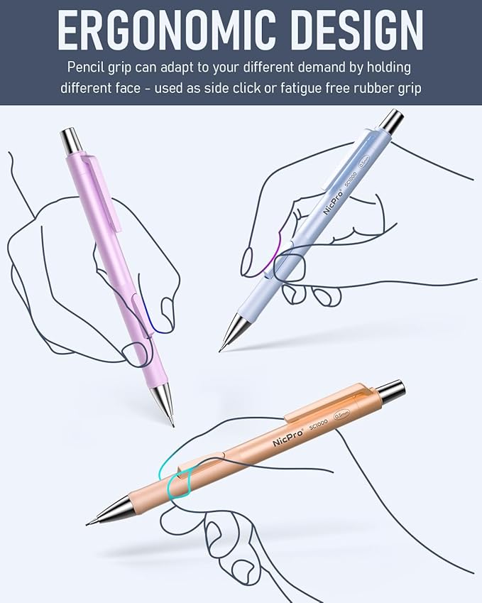 Nicpro 8 Pack Pastel Mechanical Pencil 0.5mm, Cute Fast Click Mechanical Pencils Set with 480PCS HB Lead Refills, 3 Erasers with Case, Aesthetic School Supplies for Writing Drawing Sketching