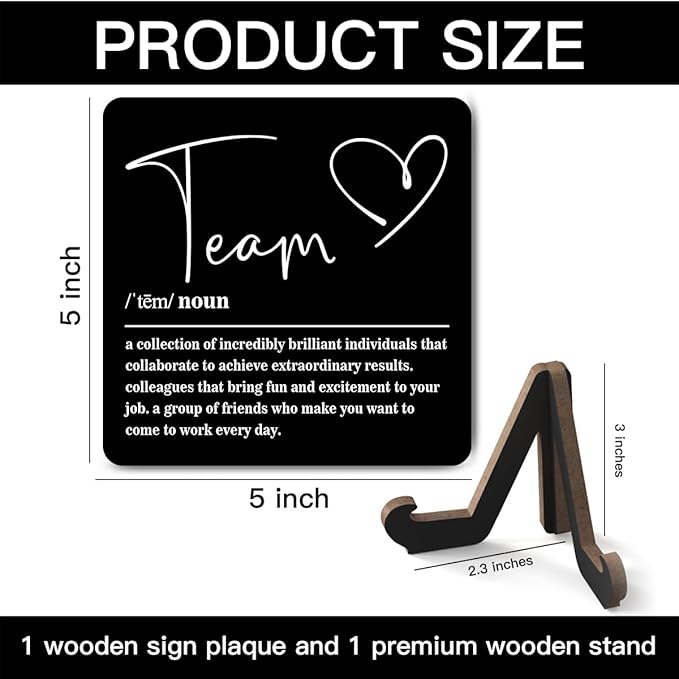 Wooden Table Sign Gift Team Definition Desk Decor Wood Plaque With Stand Team Gift for Boss Employees Women Best Mom Coworker Office(Black)-A14