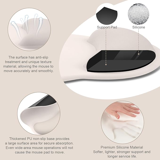 MOSISO Wrist Rest for Keyboard Mouse Pad Set, Large Gaming Deskpad&Circle Curved Mousepad&Keyboard Wrist Rest&Coaster, Ergonomic Non-Slip Mousepad&Easy Typing Pad with Curved Memory Foam, Stone Gray