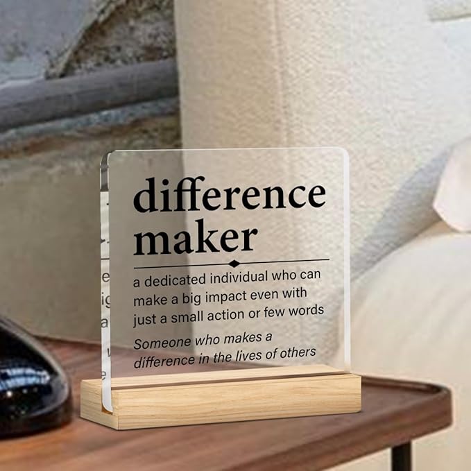 Difference Maker Thank You Appreciation Gift for Women Men Coworkers Employee Mentor Boss Leader Coach Teacher, Retirement Motivational Office Desk Decor Acrylic Sign, 4 x 4 Inches