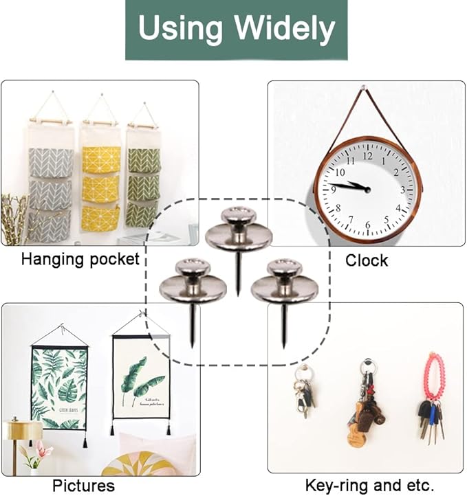 30 PCS Picture Hanger Nails, Double Headed Push Pins Hooks Thumbtacks for Wall Hangings Picture, Decorative Small Hook Pins for Drywall Cork Board Home Office Photo Decorations (Silver)