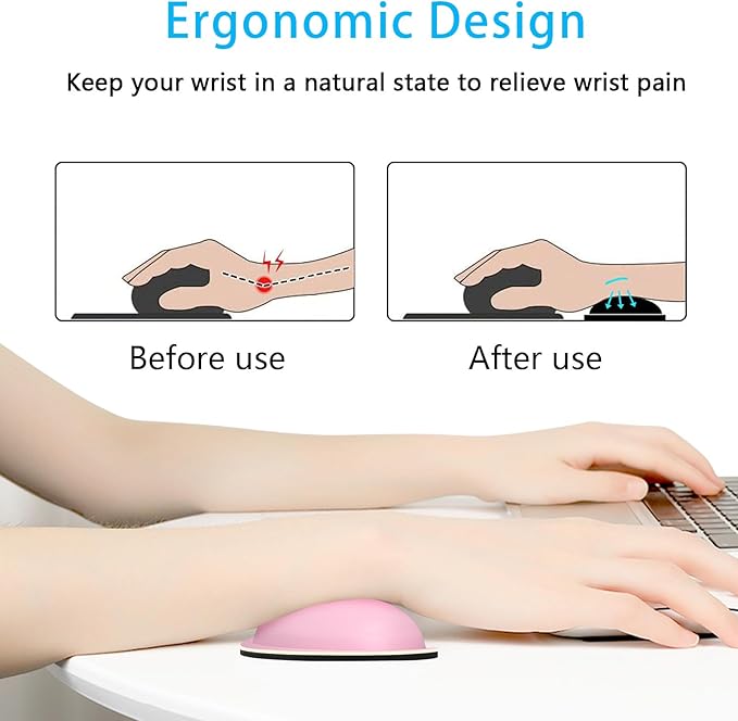 Dapesuom Mouse Wrist Rest, Ergonomic Memory Foam Mouse Wrist Support, Leather Hand Rest Pad Cushion for Gaming, Office, Laptop, Wireless Mouse, Men, Women, Pain Relief & Easy Typing, Rose Pink