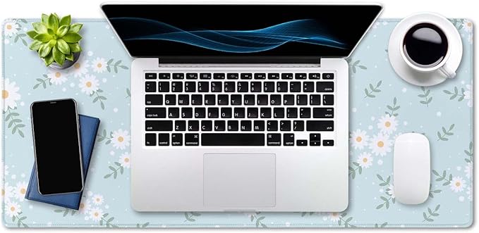 SSOIU Cute Spring Flowers Desk Mat, White Daisy Flower Mat, Extra Large Home Office Cute Accessories, Extended Mouse Pad, XXL Gaming Mouse Pad 35.5" X 15.7"