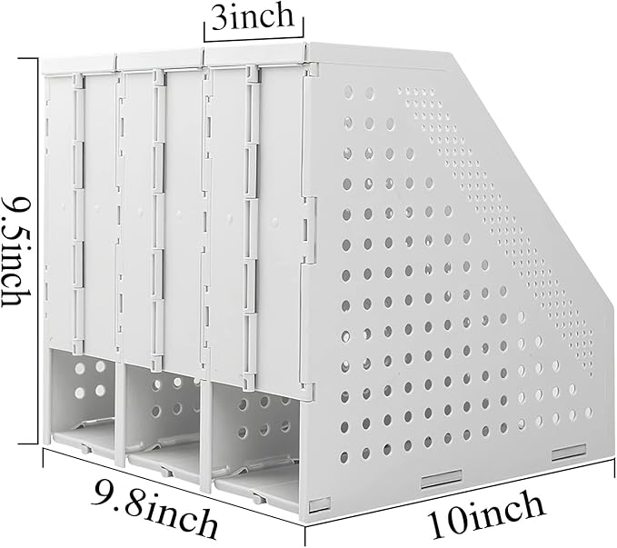 SAYEEC 2Pcs Collapsible Plastic Magazine File Holder Vertical Binder Storage Organizer for Desk Sturdy Upright Desktop Magazine Organizer Folder Rack for Office School Home (3 Compartments, Gray)