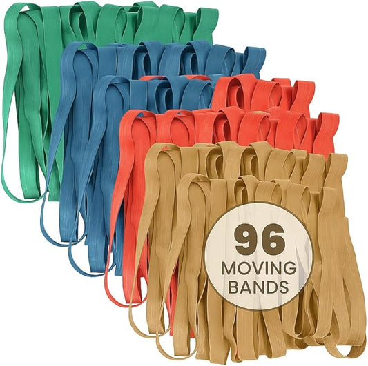 Kitchentoolz 96 Pack Moving Bands – Heavy-Duty Rubber Mover Bands in 4 Sizes – 24 Each of 25", 30", 36", 42" – Secures Furniture, Drawers, Doors & Covers for Moving & Storage